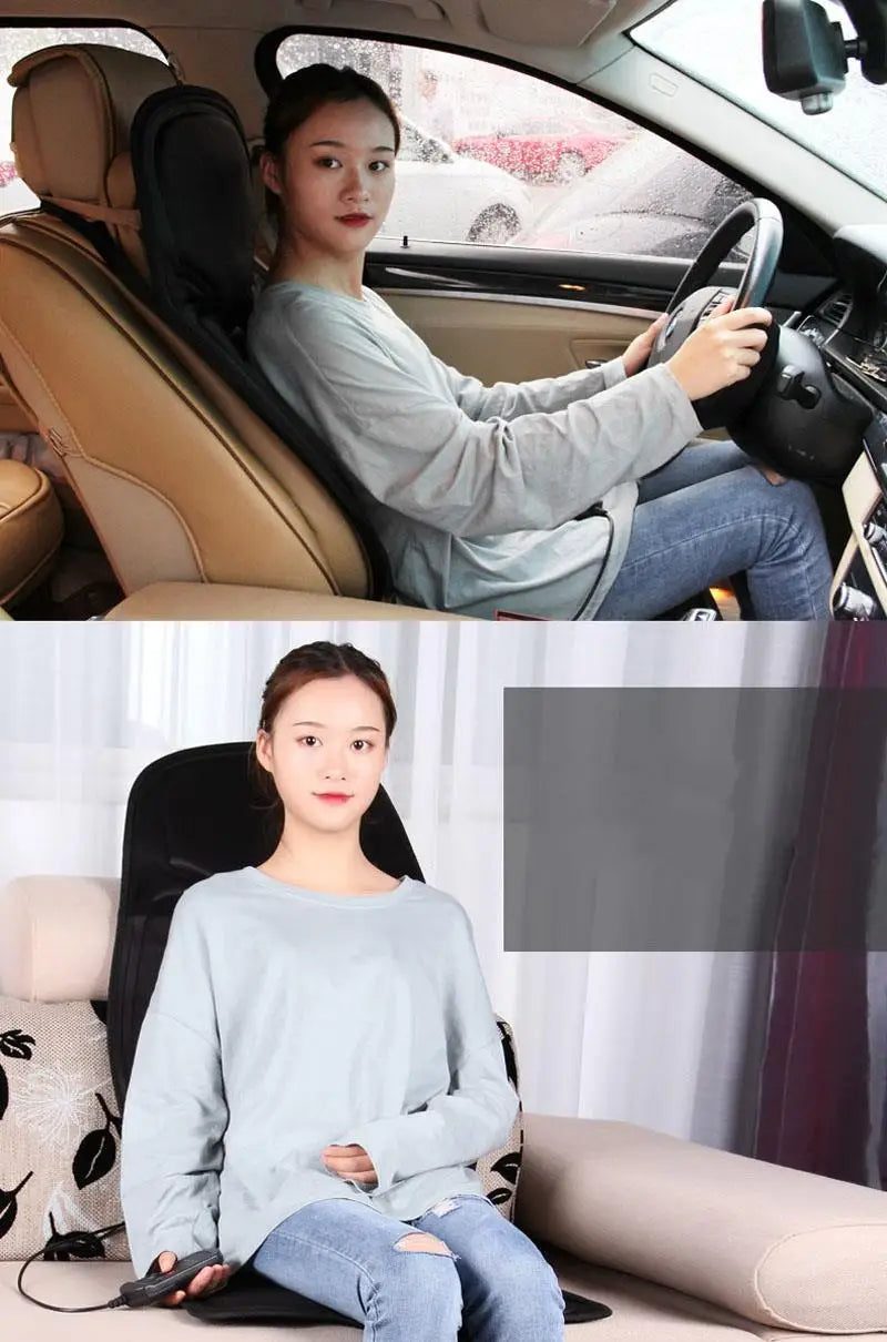 Car Home Office Full-Body Massage Cushion Heat 7 Motors Vibrate Massage Relaxation Seat 12V