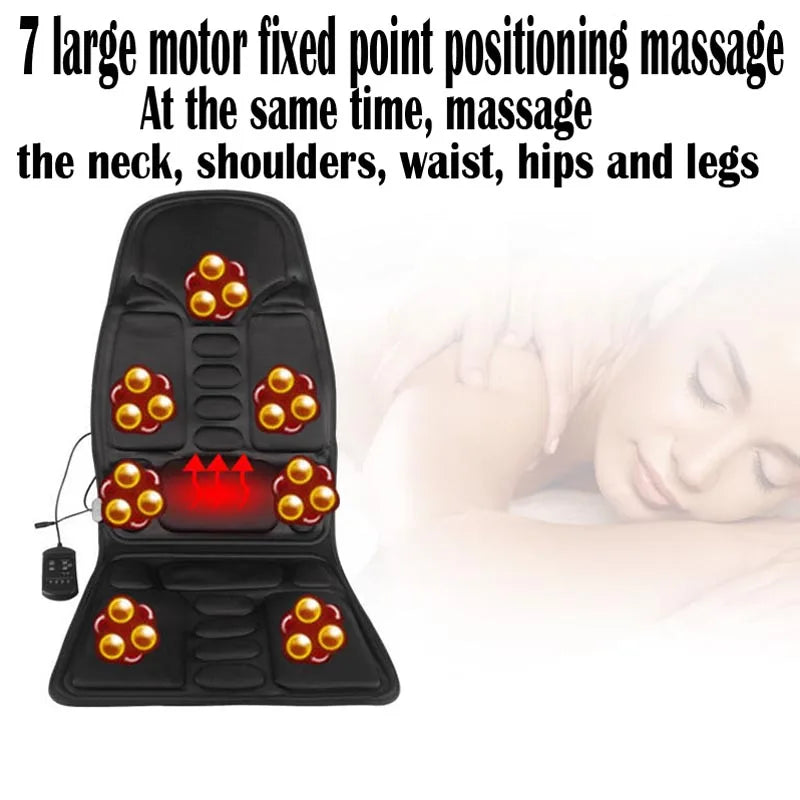 Car Home Office Full-Body Massage Cushion Heat 7 Motors Vibrate Massage Relaxation Seat 12V