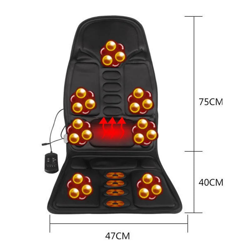 Car Home Office Full-Body Massage Cushion Heat 7 Motors Vibrate Massage Relaxation Seat 12V