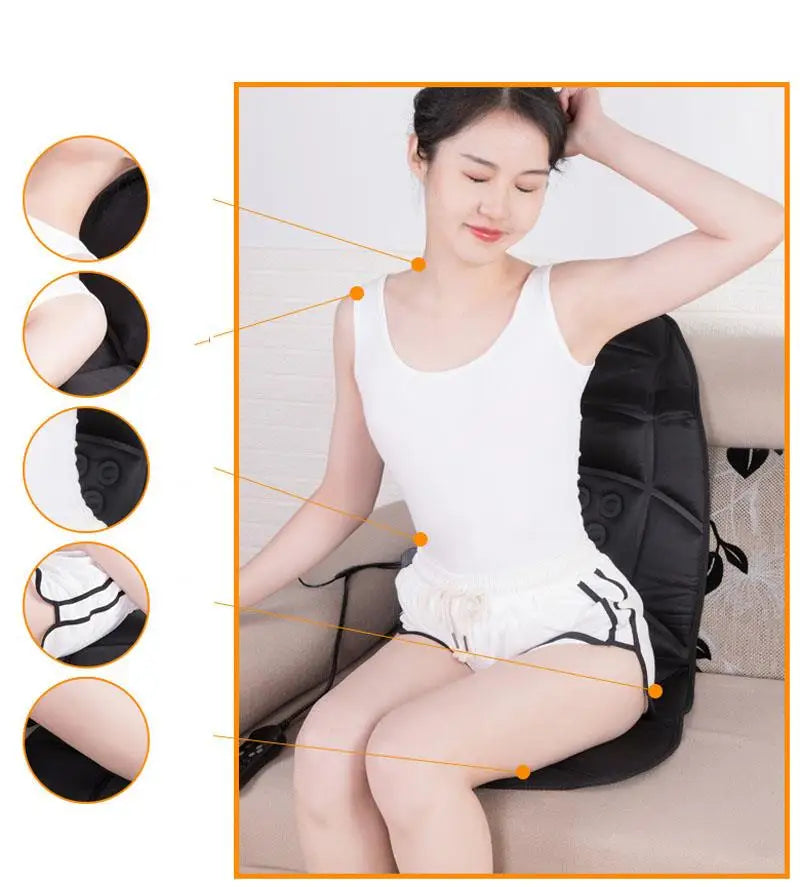 Car Home Office Full-Body Massage Cushion Heat 7 Motors Vibrate Massage Relaxation Seat 12V