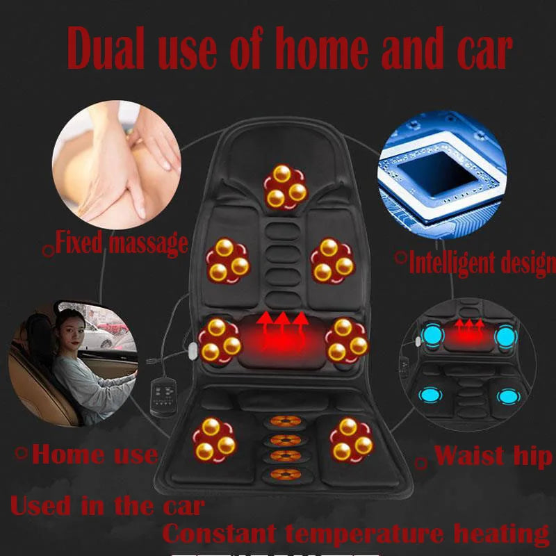 Car Home Office Full-Body Massage Cushion Heat 7 Motors Vibrate Massage Relaxation Seat 12V