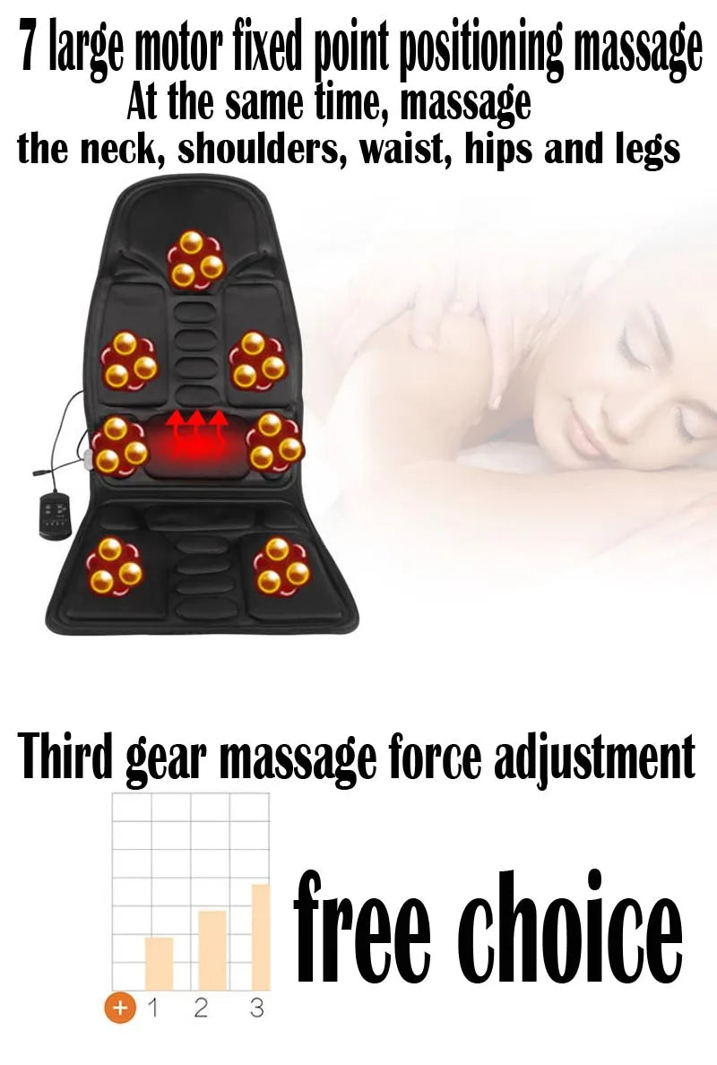 Car Home Office Full-Body Massage Cushion Heat 7 Motors Vibrate Massage Relaxation Seat 12V