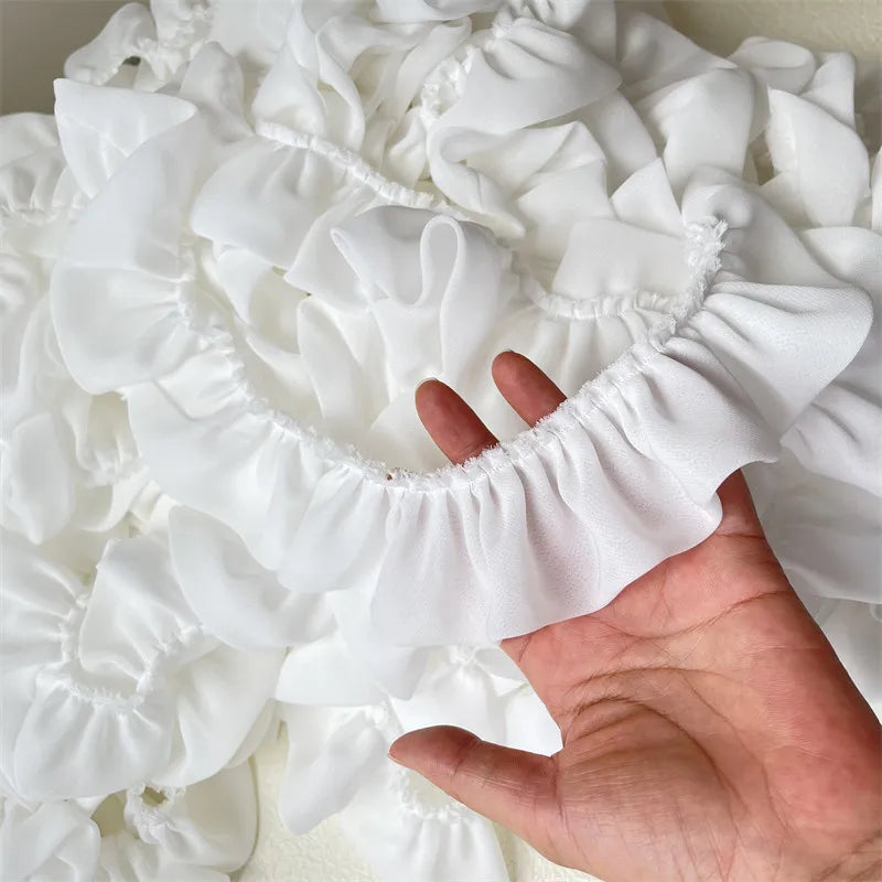 5CM Wide White Double Layers Chiffon Fabric Needlework Frilled Ribbon Ruffle Trim Wedding Dress