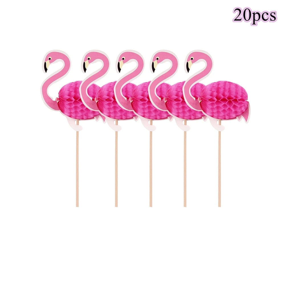 1Set Pineapple Flamingo Honeycomb Paper Straws Cake Toppers Kids Birhtday Party Decoration Summer Pool Party Hainging Ornament