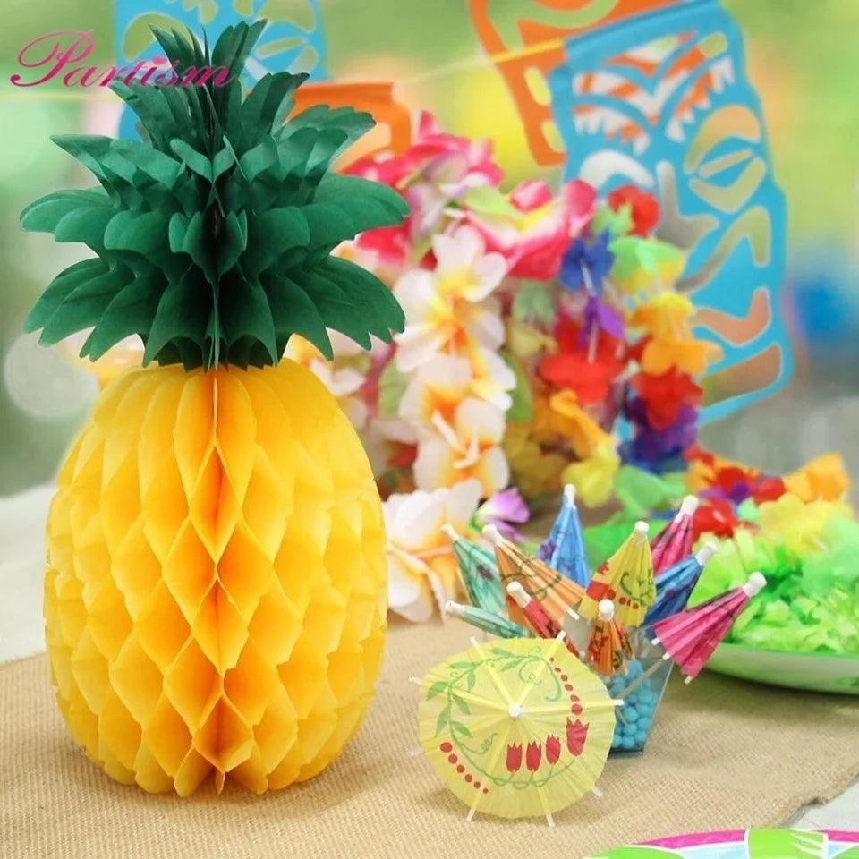 1Set Pineapple Flamingo Honeycomb Paper Straws Cake Toppers Kids Birhtday Party Decoration Summer Pool Party Hainging Ornament