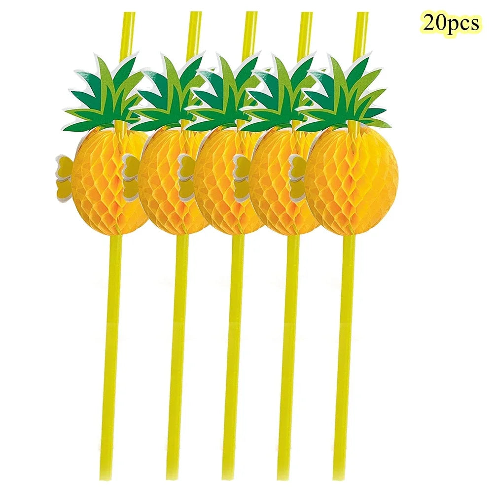 1Set Pineapple Flamingo Honeycomb Paper Straws Cake Toppers Kids Birhtday Party Decoration Summer Pool Party Hainging Ornament