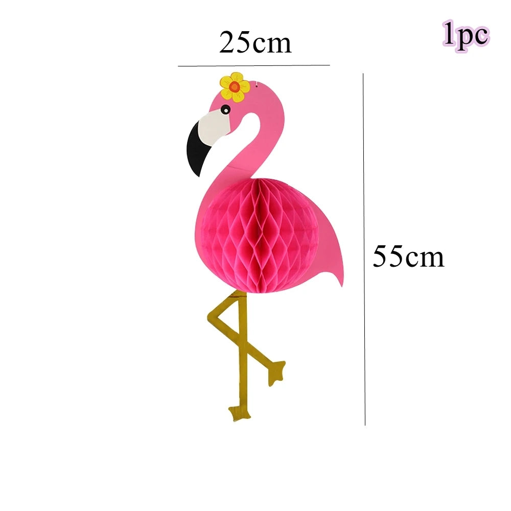 1Set Pineapple Flamingo Honeycomb Paper Straws Cake Toppers Kids Birhtday Party Decoration Summer Pool Party Hainging Ornament