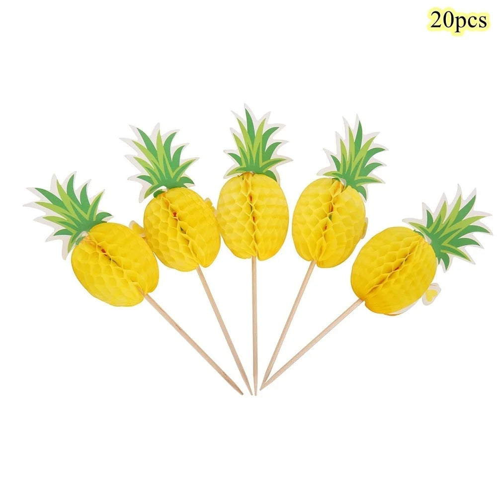 1Set Pineapple Flamingo Honeycomb Paper Straws Cake Toppers Kids Birhtday Party Decoration Summer Pool Party Hainging Ornament