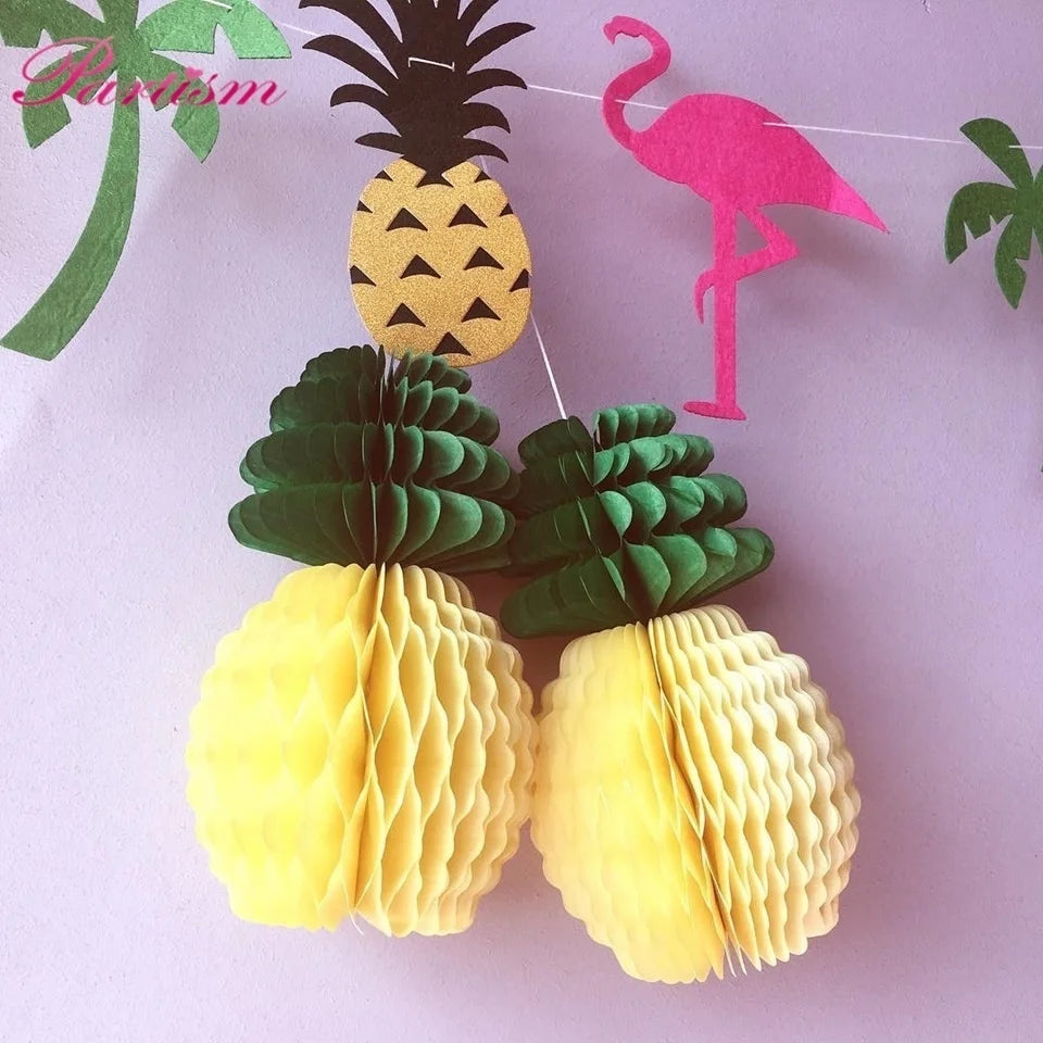 1Set Pineapple Flamingo Honeycomb Paper Straws Cake Toppers Kids Birhtday Party Decoration Summer Pool Party Hainging Ornament